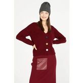 Renkli Düğmeli Triko Hırka - Bordo