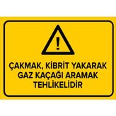 Renkli Reklam Çakmak Kibrit Yakarak Gaz Kaçağı Aramak Tehlikelidir Levhası (Sac Malzeme) - 35 x 50 Cm