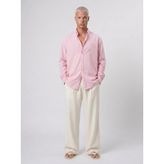 Respire Erkek Dokulu Dolgun Pembe Oversize Gömlek Günlük Stil Düz Desen ile Rahat Kesim
