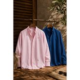 Respire Erkek Minimal Baskılı Oversize Dokulu Gömlek 2'li Set Pembe-Petrol
