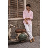 Respire Erkek Minimal Baskılı Oversize Dokulu Gömlek Pembe