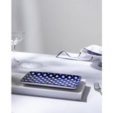Reve Bleu Raye Dikdörtgen Tabak - 22 cm - Mavi/Beyaz