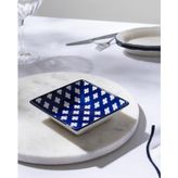 Reve Bleu Raye Kare Tabak - 12 cm - Mavi/Beyaz