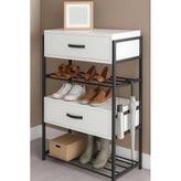 Reyo Modern Çok Amaçlı Ayakkabılık, Metal Raflı Suntalam Kapaklı, 4 Katlı, Beyaz, 65x32x97 cm, Büyük Boy, Depolama Ünitesi