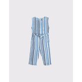 RG Brand Desenli Kuşaklı Keten Çocuk Tulum - 5 - 6 Yaş - Mavi