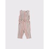 RG Brand Desenli Kuşaklı Keten Çocuk Tulum - 7 - 8 Yaş - Pembe
