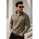 Rich Erkek Bej Yarım Fermuarlı Sweatshirt