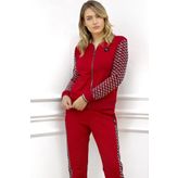 RICH GLAM Kareli Crystal Taşlı Büyük Beden Kadın Iki Iplik Pamuk Eşofman Takımı