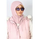 Ritnice Kadın İpli Pembe Balaclava Triko Bere / Başlık