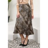 Ritnice Kadın Leopar Midi Saten Etek - Karışık