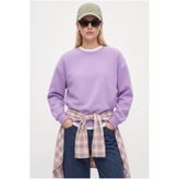 Ritnice Kadın New Cozy Polarlı Basic Bisiklet Yaka Pamuklu Örme Mor Sweatshirt