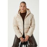 Ritnice Kadın Strong Oversize Şişme Dik Kapüşonlu Krem Mont