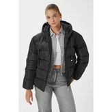 Ritnice Kadın Strong Oversize Şişme Dik Kapüşonlu Siyah Mont