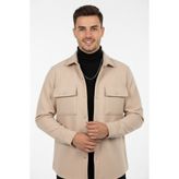 Rizz up Erkek Krem Dar Kesim Cepleri Kapaklı Çıtçıtlı İnce Kaşe Ceket Mont 2500559