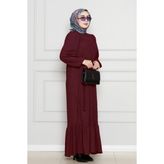 Robalı Sahra Tesettür Elbise-Bordo - 38