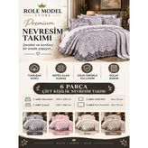 Role Model Store 10 Parça Çift Kişilik Dantelli Nevresim Takımı - Krem - 200 x 220 cm