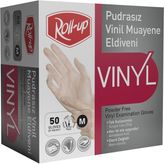 Roll-Up Vinil Muayene Eldiveni Pudrasız 50'li - 7 Adet