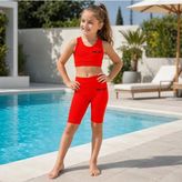 Rony Pony Kids Kız Çocuk Neon Kırmızı Crop Üst ve Uzun Şortlu Mayo Takımı - 2 Parça - 13 - 14 Yaş