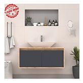 Roomart 100 cm Ahşap Antrasit Lavabolu Asma Banyo Dolabı