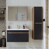 Roomart 85 cm Antrasit Mat MDF Lavabolu Banyo Dolabı ve Aynalı Üst Dolap Modern Stil