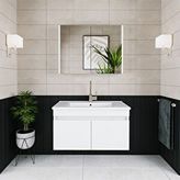 Roomart Al3 Ayaksız 2 Kapaklı Lavabolu Beyaz Mdf 85 Cm Banyo Dolabı Aynalı Üst Dolabı Bute Beyaz
