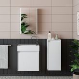 Roomart Ayaksız 2 Kapaklı Lavabolu Mat Beyaz 50 cm Banyo Dolabı ve Aynalı Üst Dolabı Boy Dolabı