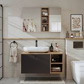 Roomart Ayaksız Lavabolu Mdf 95 Cm Çekmeceli Lotus Oval Lavabolu Banyo Dolabı + Aynalı Üst Dolabı Çam