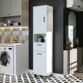 Roomart Beyaz Çamaşır Sepetli Banyo Dolabı Çok Amaçlı Çekmeceli 45 x 200 cm Mat Yüzeyli