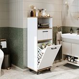 Roomart Çamaşır Sepetli Banyo Dolabı, Çok Amaçlı Çekmeceli Dolap 45 Cm Atlantik Çam - Beyaz
