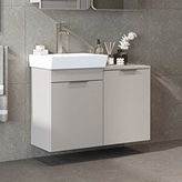 Roomart Dubai Kapaklı Ve Sepetli 92.2 Cm Mdflam Banyo Dolabı, Lavabolu Banyo Alt Dolabı Kumtaşi Beyaz