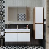 Roomart '' Lavabolu '' Atlantik-beyaz Mat Mdf 100 Cm Banyo Alt Dolap + Aynalı Üst Dolap + Boy Dolap