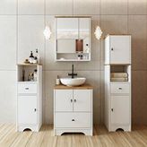 Roomart Lavabolu Banyo Dolabı Mat Beyaz Mdf 60 Cm Çekmeceli Banyo Dolabı+aynalı Üst Dolap+2 Adet Boy Dolap