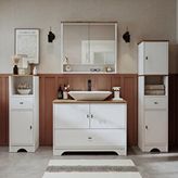 Roomart Lavabolu Mat Beyaz Mdf 100 Cm Çekmeceli Banyo Dolabı + Aynalı Üst Dolabı + 2 Adet Boy Dolabı
