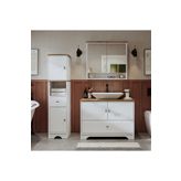 Roomart Lavabolu Mat Beyaz Mdf 100 Cm Çekmeceli Banyo Dolabı + Aynalı Üst Dolabı + Boy Dolabı