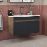 Roomart '' Lavabolu '' Mat Mdf 80 cm Banyo Alt Dolabı - Antrasit - Atlantik Çam