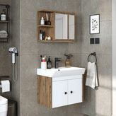 Roomart Lavabolu Mat Suntalam 60 cm Banyo Dolabı + Aynalı Üst Dolabı - Atlantik Çam - Beyaz