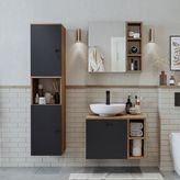 Roomart Lavabolu Mdf 65 cm Lotus Çekmeceli Banyo Dolabı + Aynalı Üst Dolabı + Banyo Boy Dolabı - Antrasit - Atlantik Çam
