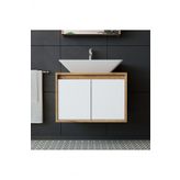 Roomart Ld7 Ayaksiz 2 Kapakli Lavabolu Ahsap-Mat Beyaz Mdf 65 Cm Banyo Dolabi