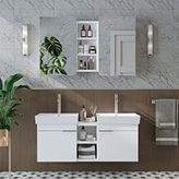 Roomart Likya 2 Kapaklı Ve Açık Raflı Mdflam 2 Lavabolu 120 Cm Banyo Alt Dolabı Üst Dolabı Beyaz