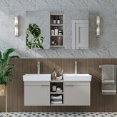 Roomart Likya 2 Kapaklı ve Açık Raflı Mdflam 2 Lavabolu 120 cm Banyo Alt Dolabı Üst Dolabı - Kum Taşı