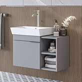Roomart Likya Ayaksız Tek Kapaklı Açık Raflı Lavabolu 72 Cm Banyo Dolabı Alt, Lavabolu Alt Banyo Dolabı Kül Gri