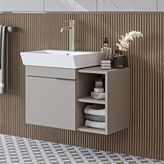 Roomart Likya Ayaksız Tek Kapaklı Açık Raflı Lavabolu 72 Cm Banyo Dolabı Alt, Lavabolu Alt Banyo Dolabı Kumtaşi Beyaz