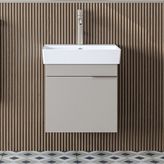 Roomart Likya Ayaksız Tek Kapaklı Lavabolu 49 cm Banyo Dolabı Alt, Mini Lavabolu Alt Banyo Dolabı - Kum Taşı
