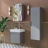 Roomart Likya Kapaklı Lavabolu 50 Cm Banyo Alt Dolabı + Üst Dolabı + Banyo Boy Dolabı Kül Gri Beyaz