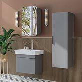 Roomart Likya Mdflam Kapaklı Lavabolu 60 Cm Banyo Alt Dolabı + Banyo Üst Dolabı + Banyo Boy Dolabı Kül Gri