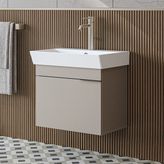 Roomart Likya Tek Kapaklı Lavabolu 59 cm Banyo Dolabı Alt, Lavabolu Banyo Alt Dolabı - Kum Taşı