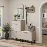 Roomart Nord Vestiyer Takımı Kapaklı Askılıklı Ayakkabılık Dolabı, Bench, Modüler, Aynalı Portmanto Takımı - Kumtaşı