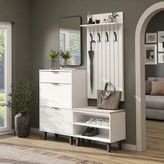 Roomart Nord Vestiyer Takımı Lambri Askılıklı, Kapaksız Bench, Ayakkabılık, Modüler, Dikdörtgen Oval Aynalı Portmanto Takımı - Beyaz