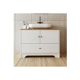 Roomart Oval Lavabolu Ayaklı 2 Kapaklı Çekmeceli Mat Beyaz Mdf 100 Cm Banyo Dolabı