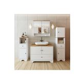 Roomart Oval Lavabolu Mat Beyaz Mdf 100 Cm Çekmeceli Banyo Dolabı Aynalı Üst Dolabı 2 Adet Boy Dolabı